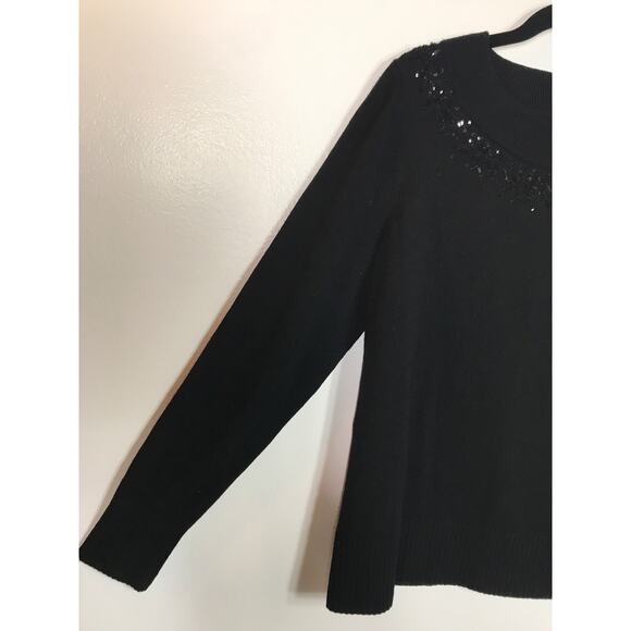 Lafayette 148 New York Sweater Large Black Beaded Sequin Capsule Office Classic - Picture 5 of 6